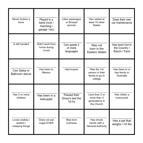 MSA Ice Breaker Scavenger Hunt Bingo Card