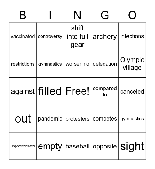 Tokyo Olympics Bingo Card