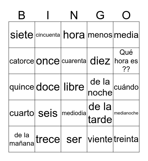 Es la hora de bingo en linea !!!!!! Bingo Card