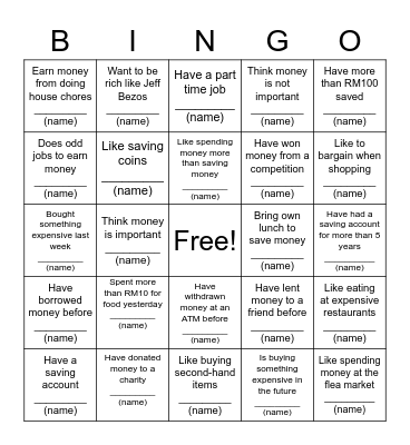 Money Bingo Card