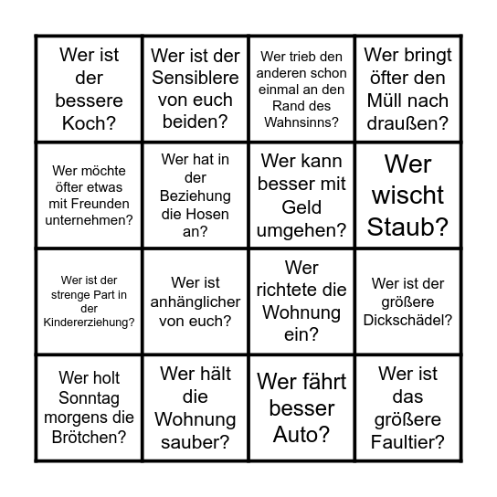 Hochzeits-Bingo Card