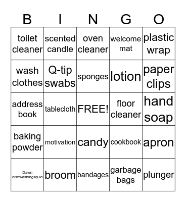 Becky's Bridal Bingo Card