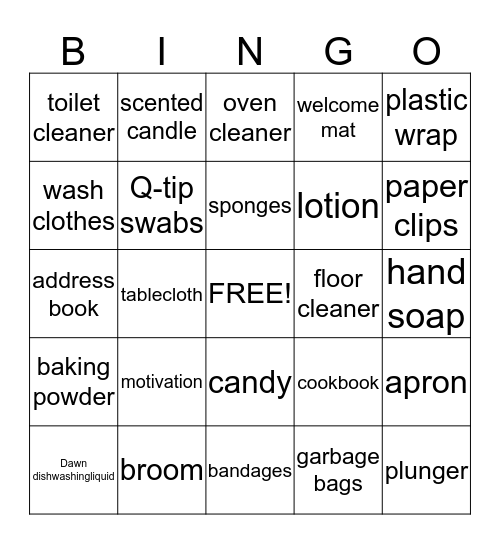 Becky's Bridal Bingo Card