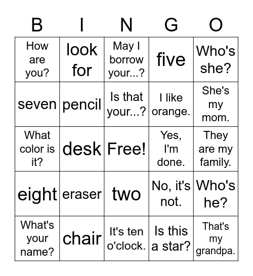 English World 1 Bingo Card