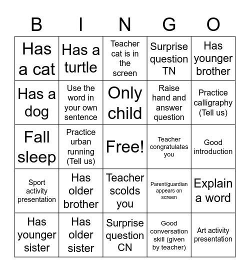 August class Bingo Card