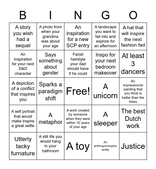 A Trip to the Getty Bingo Card