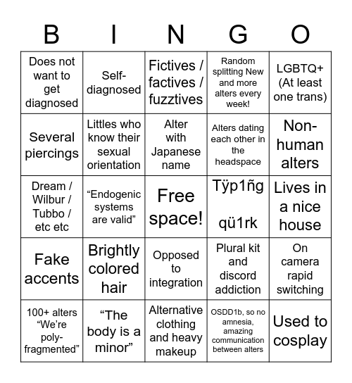 TikTok DID checklist Bingo Card