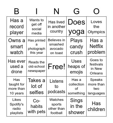 Find Someone Who Bingo Card