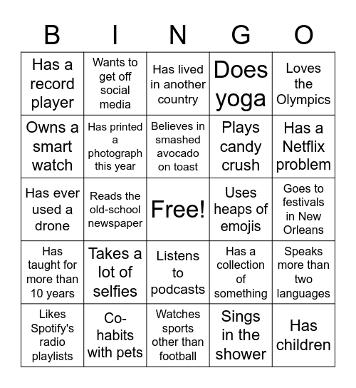 Find Someone Who Bingo Card
