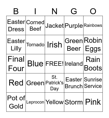 March/April Bingo Card