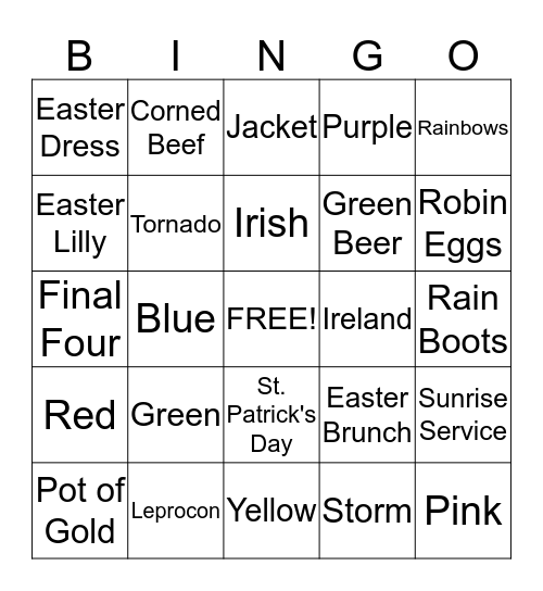 March/April Bingo Card