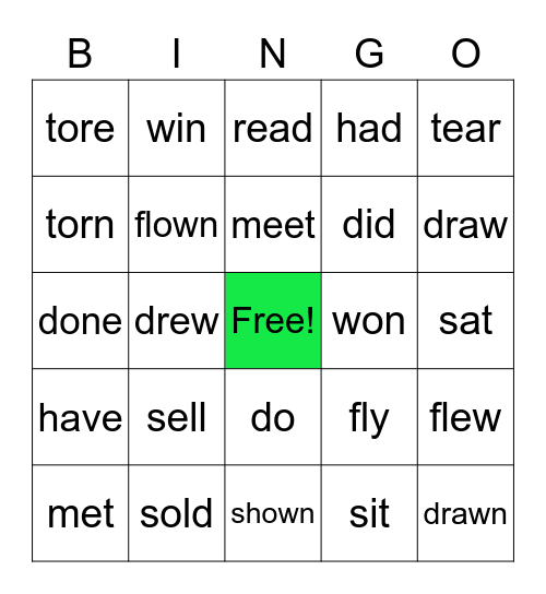 Irregular Verbs Week 5 Bingo Card