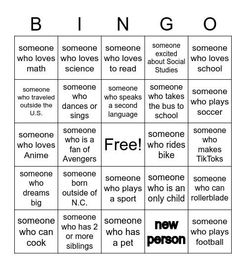 Meet & Greet Social Studies Class Bingo Card