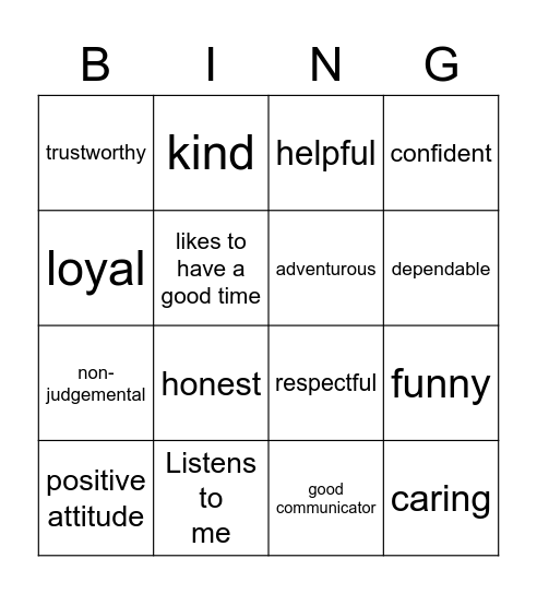 A good friend Bingo Card