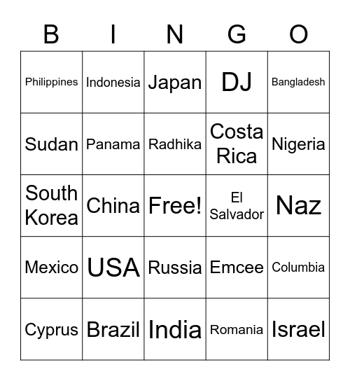 Around the World Bingo Card