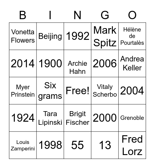 CRC Olympics 2 Bingo Card