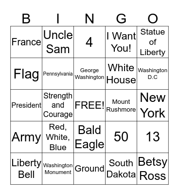 American Symbols Bingo Card