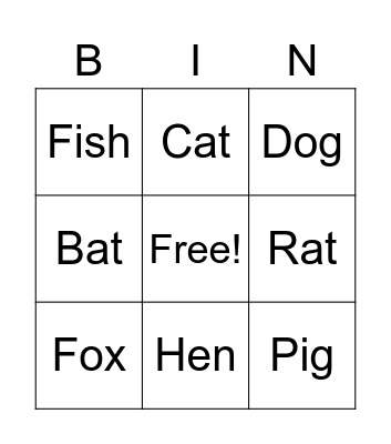 Animals Bingo Card