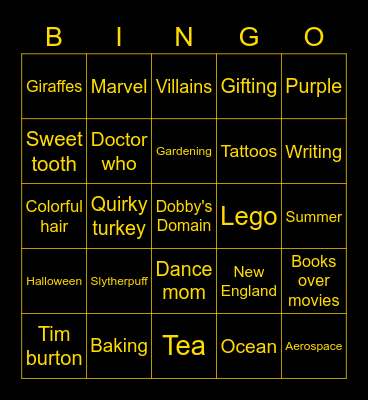 Kristen - Hedgehog 🟡🦡🦔 Bingo Card