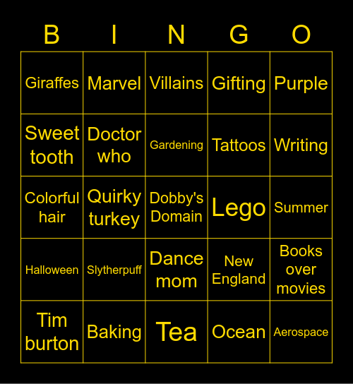 Kristen - Hedgehog 🟡🦡🦔 Bingo Card