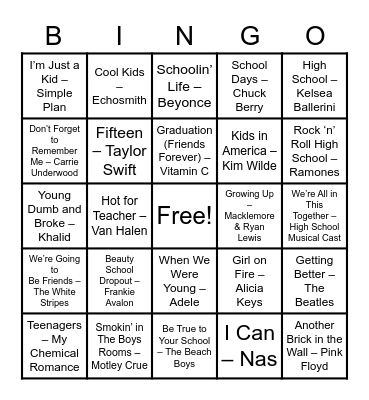 Saginaw High School Musical Bingo Card
