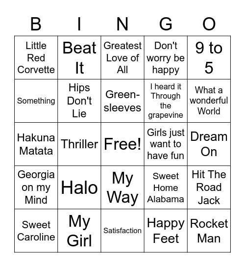MUSIC HITS Bingo Card