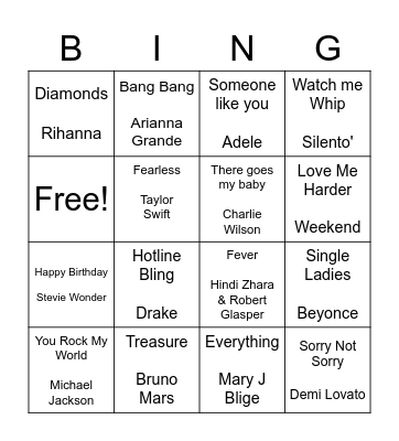Musical Bingo Card
