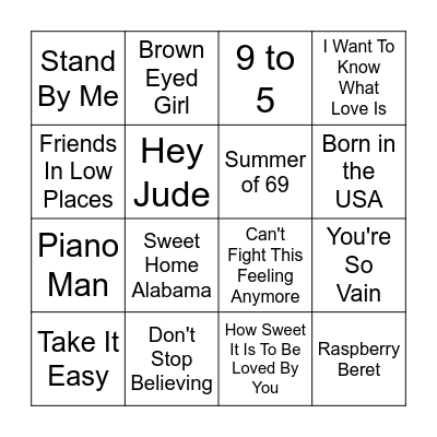 Oldies Music Bingo Card
