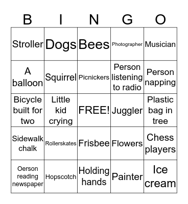 Day in the Park Bingo Card