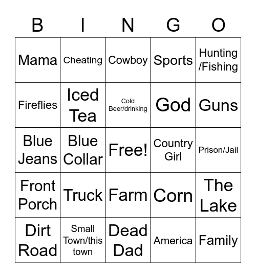 Country Music Themes Bingo Card