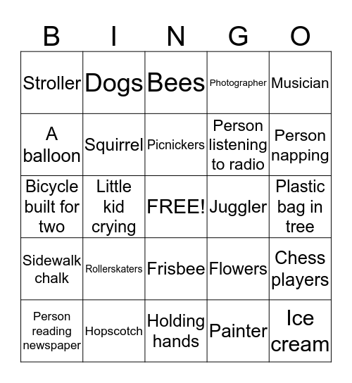 Day in the Park Bingo Card