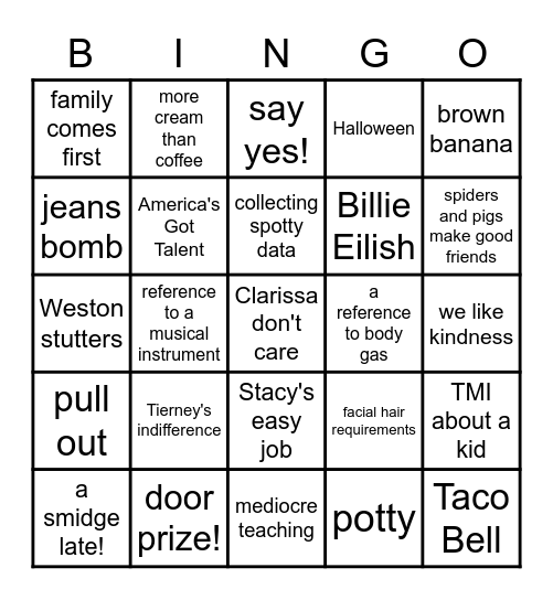 OUR AUGUST CARSON GATHERING Bingo Card