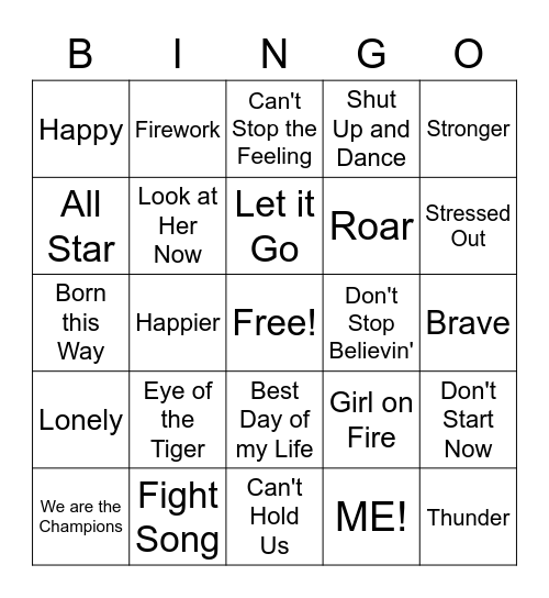 Mindfulness Motivational Music Bingo Card