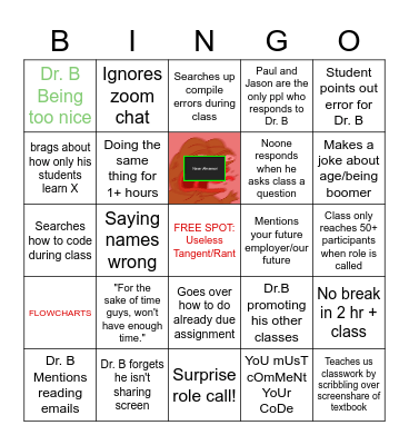 Dr. B CS1A Class Bingo Card