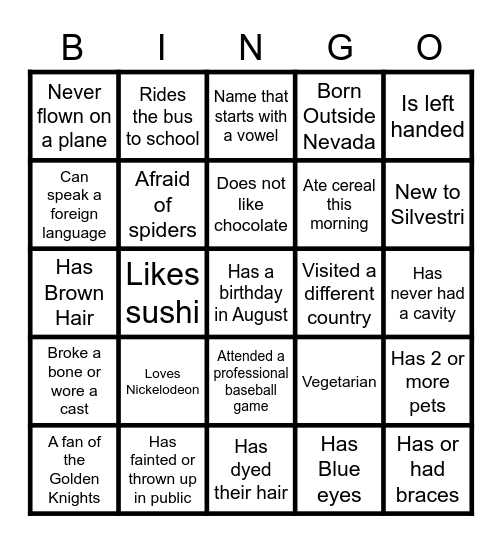 Get to Know You Bingo! Bingo Card