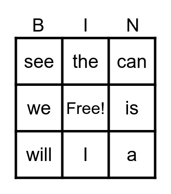 Sight Words Red Bingo Card
