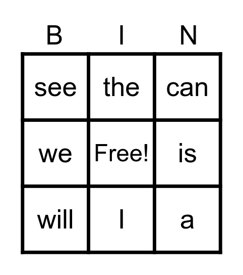 Sight Words Red Bingo Card