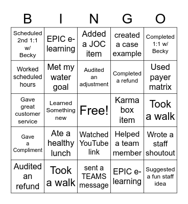 August Bingo Card
