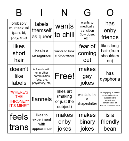 Enby Bingo Card