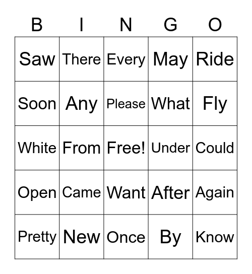 Sight Card Bingo Card