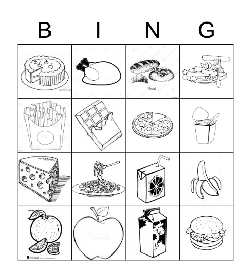 My favorite food Bingo Card