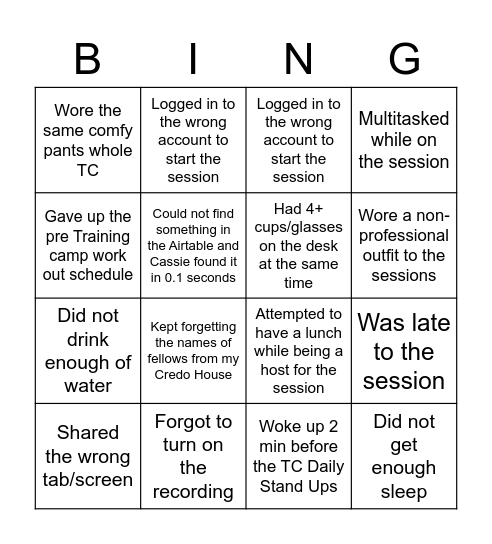Perfect Intern Bingo Card