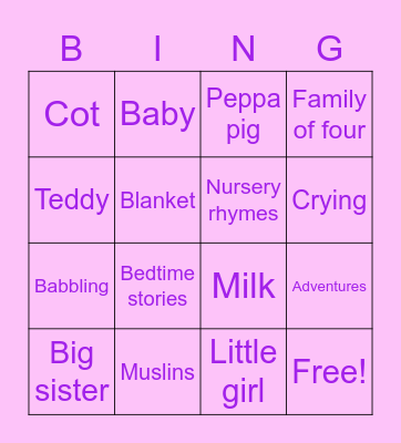 Kasia’s baby shower Bingo Card