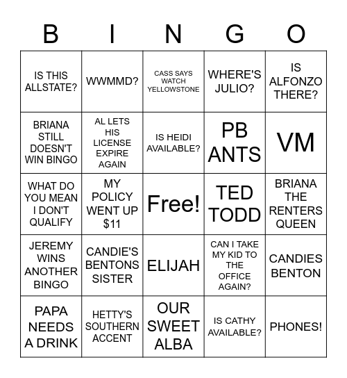 Untitled Bingo Card