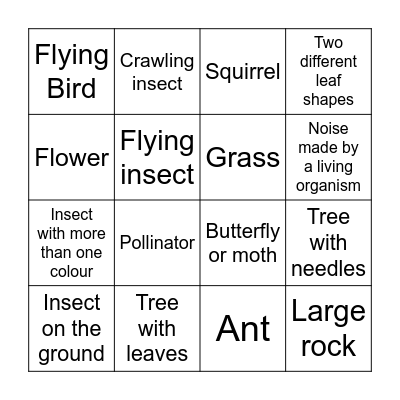 Biodiversity Bingo Card