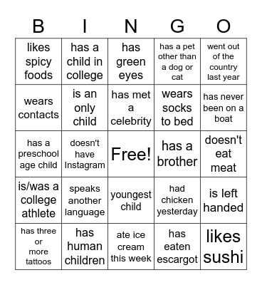 Get To Know You Bingo Card