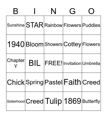 PEO Bingo! Bingo Card