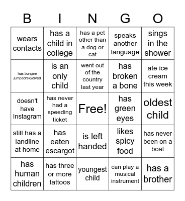 Get To Know You Bingo Card