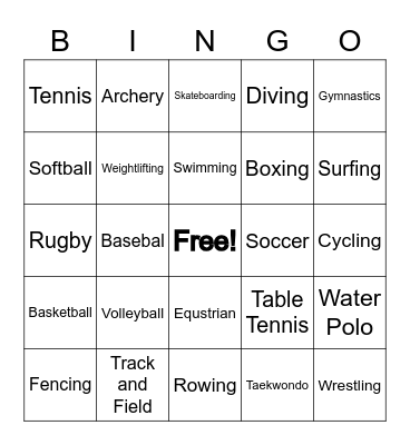 The Olympic Games Bingo Card