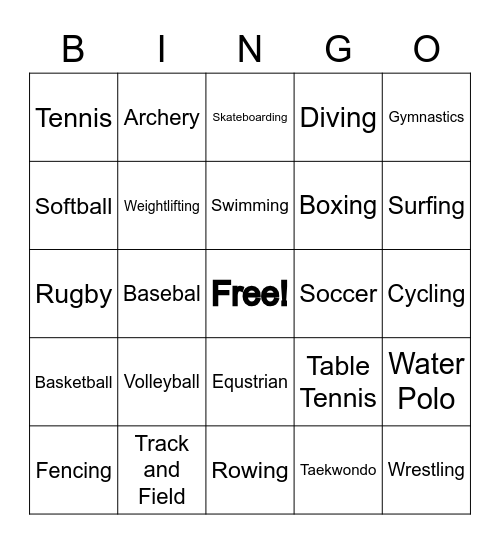 The Olympic Games Bingo Card